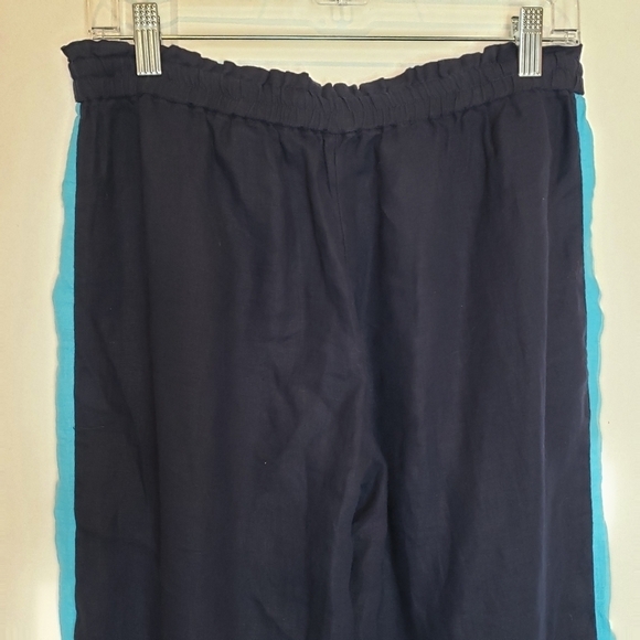 J. Crew Navy Blue Side Stripe Linen Drawstring Wide Leg Pants S - Picture 7 of 11